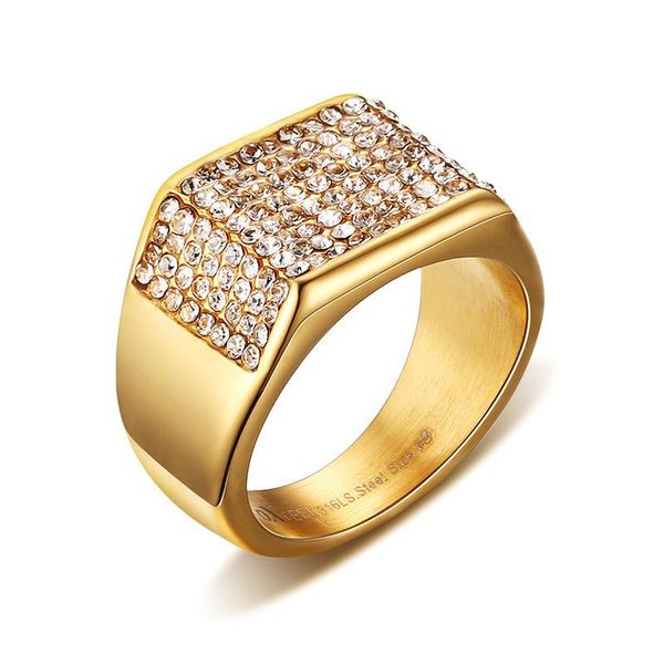 

wedding rings luxury bling bands for men gold color stainless steel male rhinestone engagement ring gift r266g, Slivery;golden