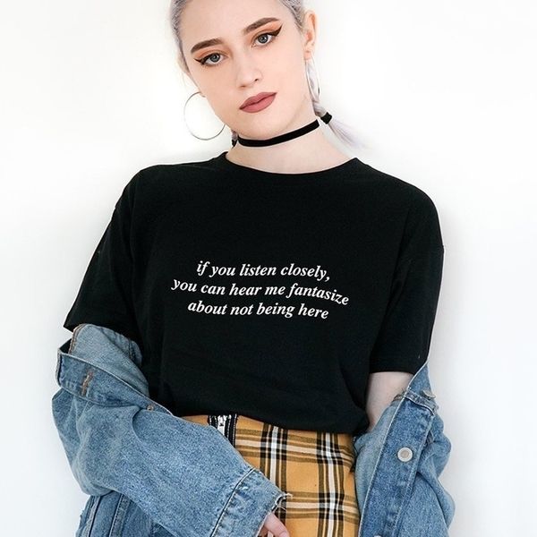 Mulheres verão engraçado t-shirt tumblr harajuku hip hop sayings camisa se você ouvir de perto você pode me ouvir não se importar 210518