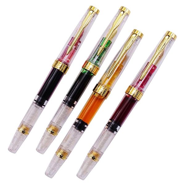 

fountain pens 4pcs wing sung 3011 pen piston fully transparent wingsung golden arrow clip iridium f nib ink office school gift