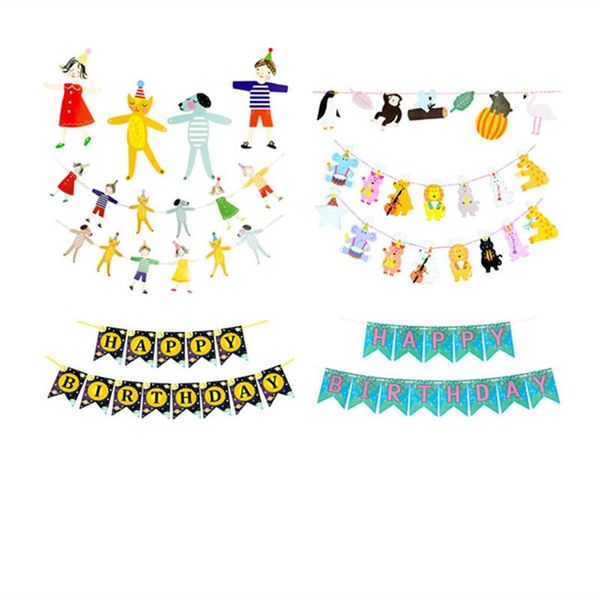 Decorazione per feste Baby Shower Cute Animal Boy Girl Banner Ghirlanda di carta Decorazioni di buon compleanno Evento per bambini per adulti Forniture per feste