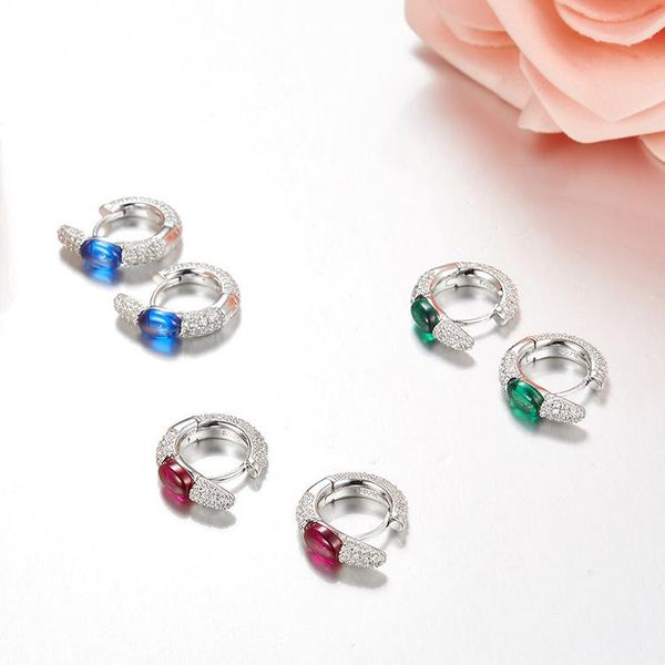 

hoop & huggie soelle fashion design cubic zirconia candy earrings with green blue red stone for women 925 sterling silver jewelry, Golden;silver