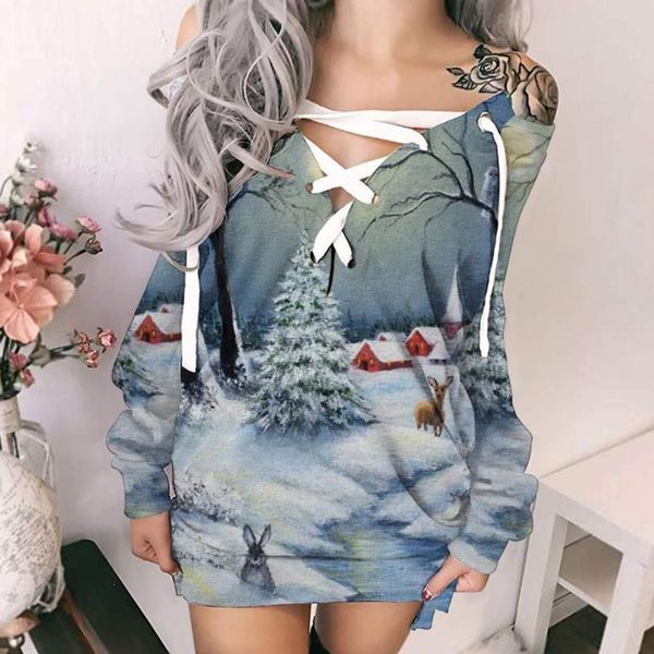 

casual dresses women's female clothing long sleeve christmas printed v-neck draw back drawstring dress roupas femininas vestidos, Black;gray