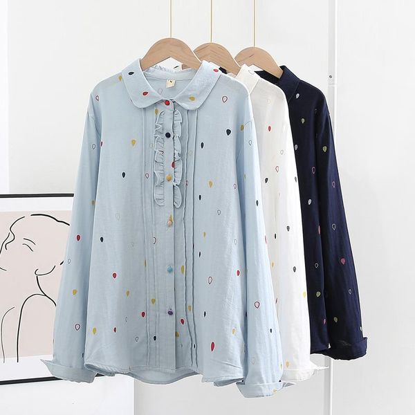 

women's blouses & shirts autumn floral print cotton women vintage turn-down collar ladies work long sleeve blouse q578, White