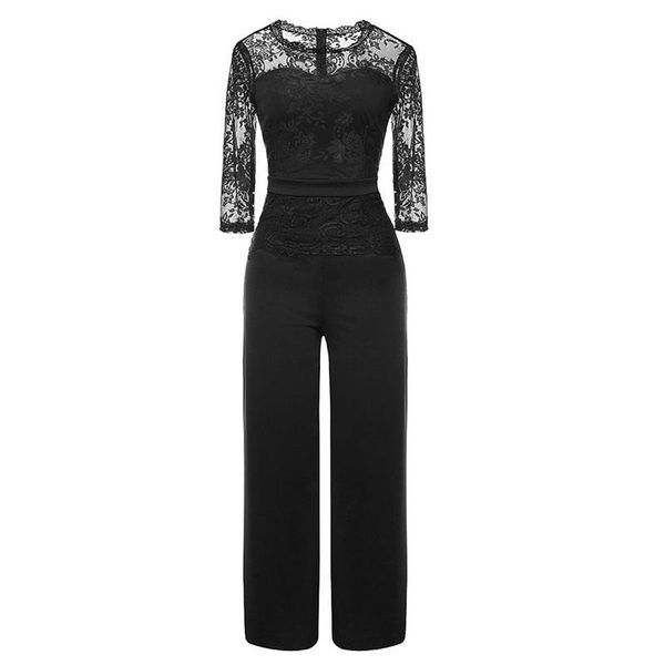 

women's jumpsuits & rompers solid color lace knit jumpsuit 2021 casual flowers before and after straight long, Black;white