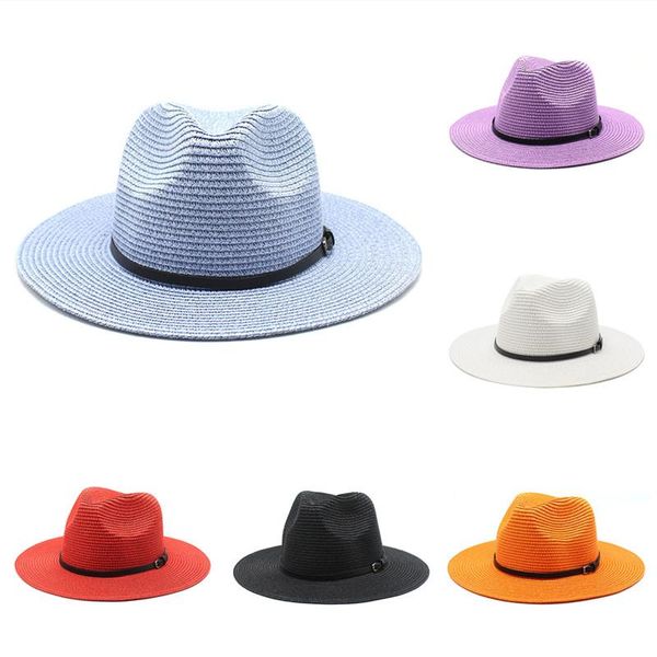 

wide brim hats summer sunshade beach hat women straw panama roll up fedora sun upf50+ sunscreen holiday, Blue;gray
