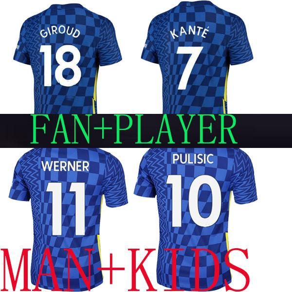 

21 22 kante pulisic 22 mount 19 havertz 29 werner 11 blue pulisic 10 chilwell 21kovacic 17 kids soccer jerseys man home away 2022 player ver, Black;yellow