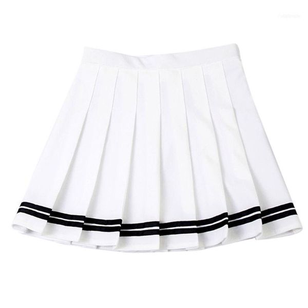 

skirts girl high waisted stripes pleated a-line mini skirt with safety underpants elastic waistband tennis school cosplay uniform11, Blue