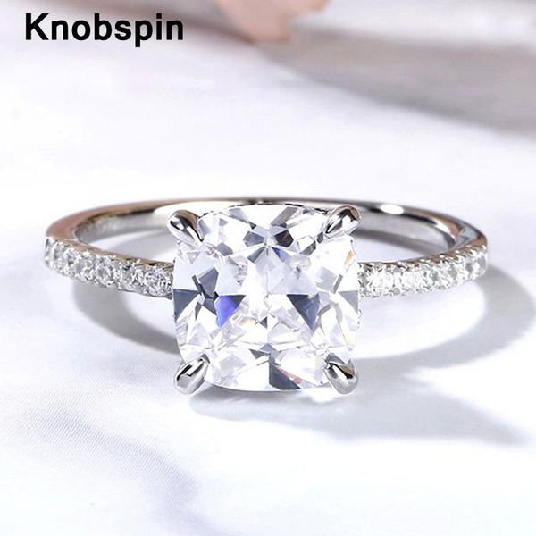 

cluster rings knobspin classic 100% 925 sterling silver wedding engagement for women sparkling high carbon diamond fine jewelry gift, Golden;silver