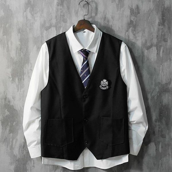 

men's vests uniform waistcoat korean style casual vest sleeveless suit cool brand groomsman inner, Black;white