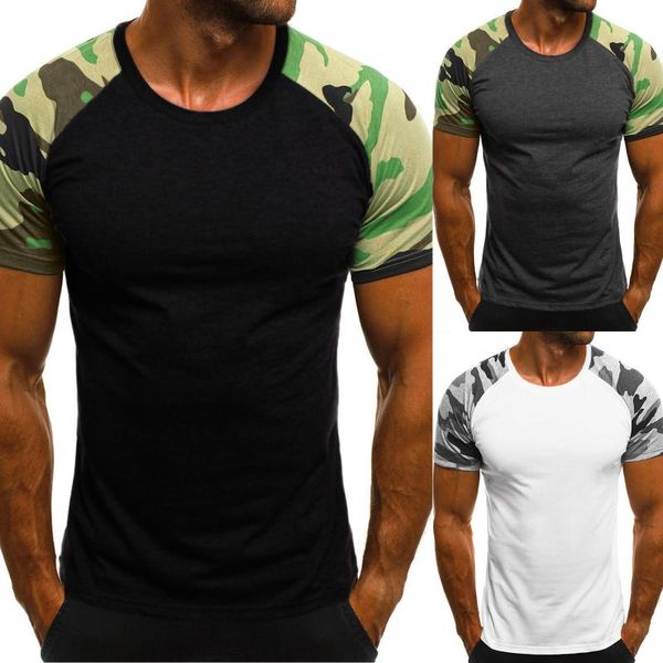 

men's t-shirts feitong tshirts fashion summer sports and leisure camouflage stitching short-sleeved t-shirt casual handsome clothes, White;black