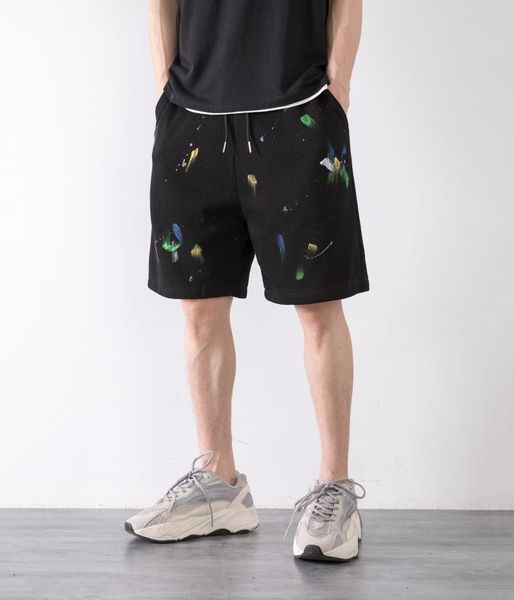 

men's shorts casual summer 2021 loose straight ink splashing wide leg pants, White;black