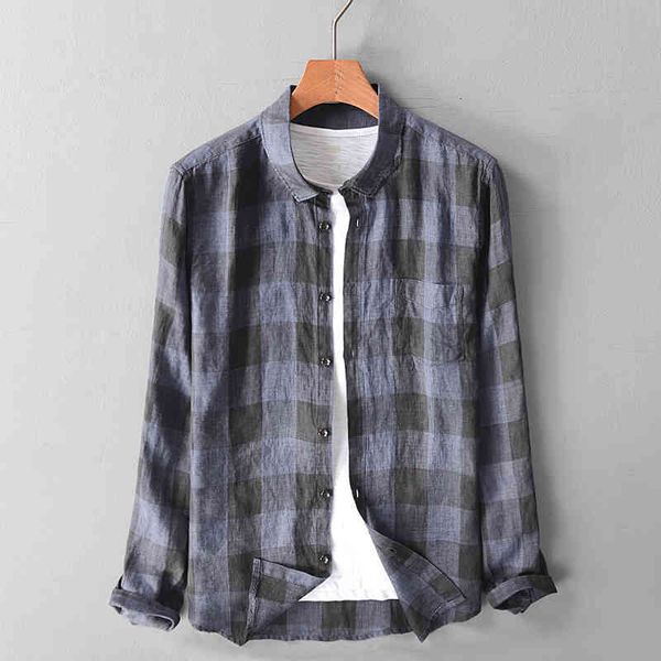 

men's t-shirts italy designer brand plaid men linen casual fashion long sleeve shirts male flax autumn comfortable shirt mens overhemd, White;black