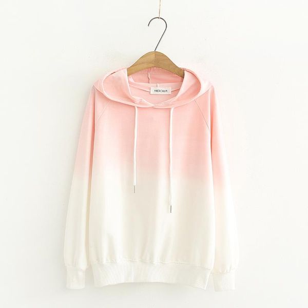 

women's hoodies & sweatshirts spring autumn mori series long sleeve hooded pullover hoody womens dyed gradient color versitile fashion, Black