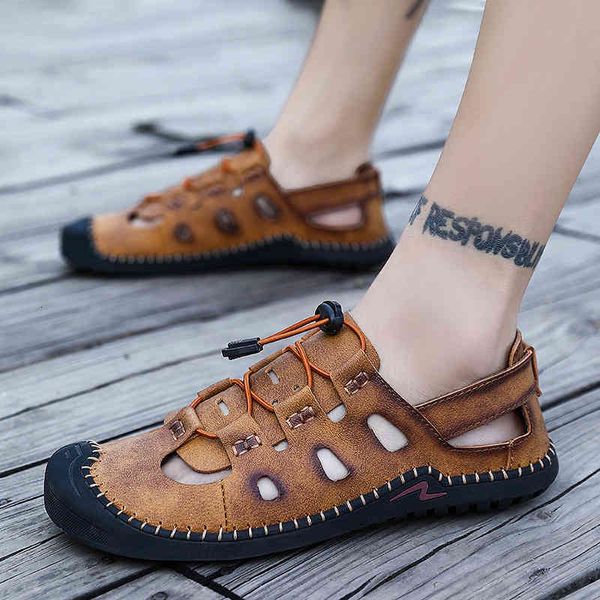 

leather sandals summer men's sandals dongdong shoes fashion casual trend large ukgn, Black