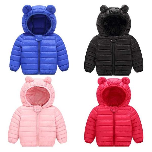 

cute baby girls winter clothes kids light down coats with ear hoodie spring girl jacket toddler children clothing for boys coat 211023, Blue;gray