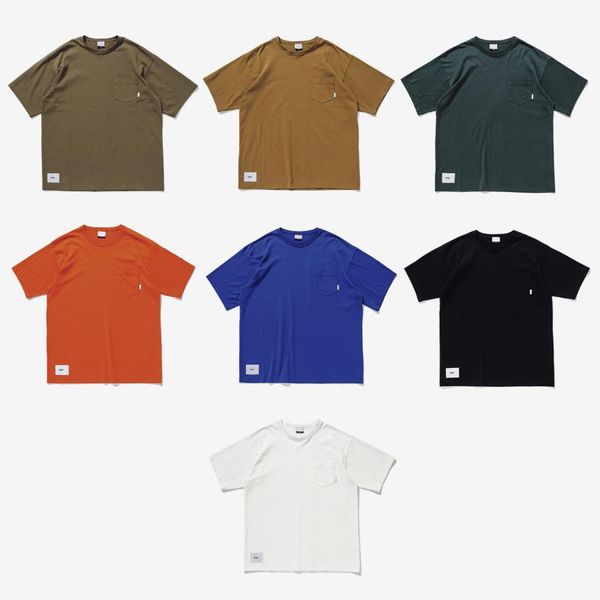 

blank ss japanese solid color bottom pocket loose short-sleeved t-shirt men's t-shirts, White;black