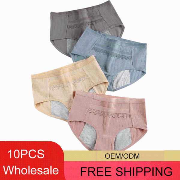 

women's panties wholesale cotton leak proof underwear for period seamless lingerie menstrual panty plus size mid-waist women 2021, Black;pink