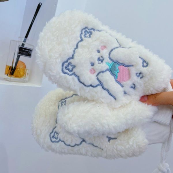 

student winter gloves female korean cute bear girl plush warm outdoor neck hanging, Blue;gray