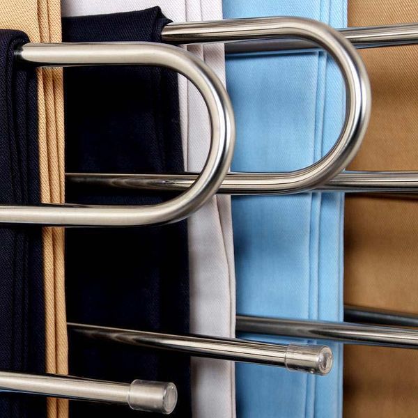 

hangers & racks 2 pcs pants s-type stainless steel rack 5 layers closet hanger storage for clothes towel scarf tie g10
