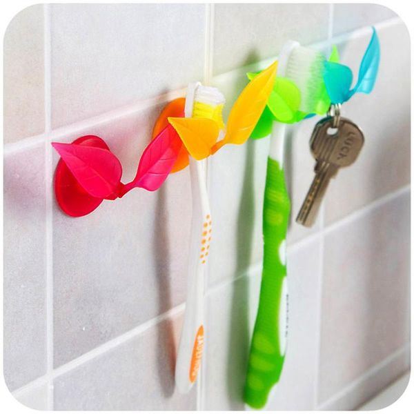 

bath accessory set 1pcs creative leaf shape toothbrush holder multifunction pratical suction cup compact rack, razor bathroom accesorries