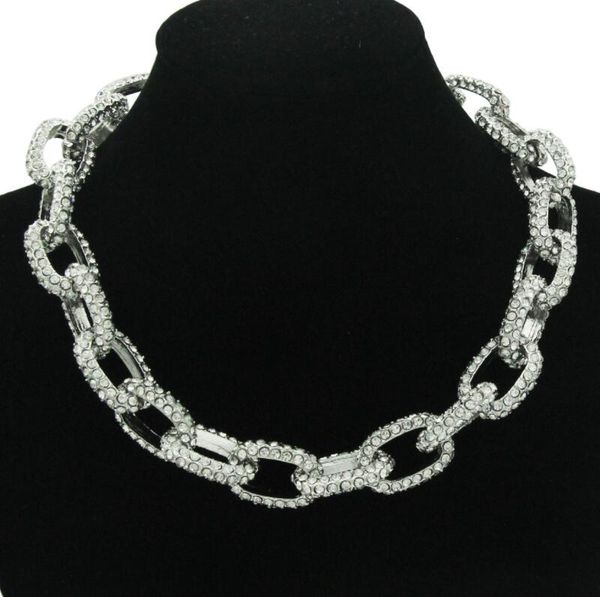 

hip hop fashion full diamond three dimensional thick chain and heavy industry cuba short necklace, Silver