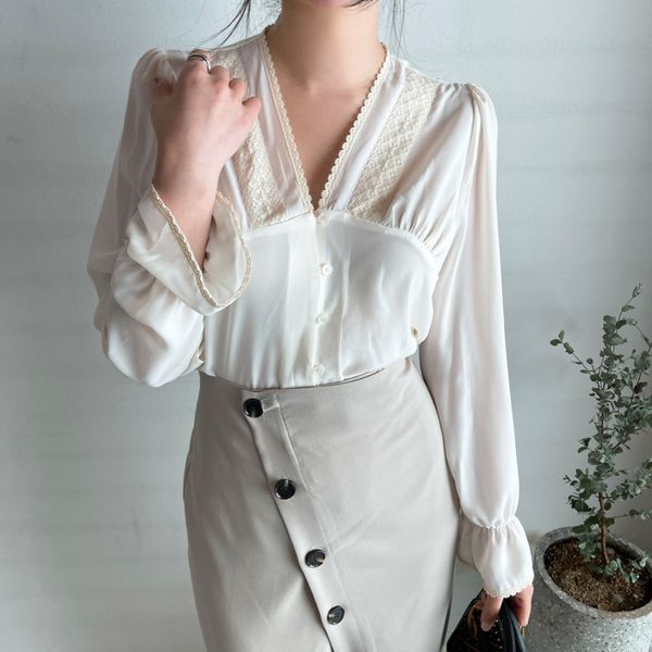 

v-neck summer streetwear ol lace stylish all match loose brief femme gentle chic sweet fashion blouses 210421, White