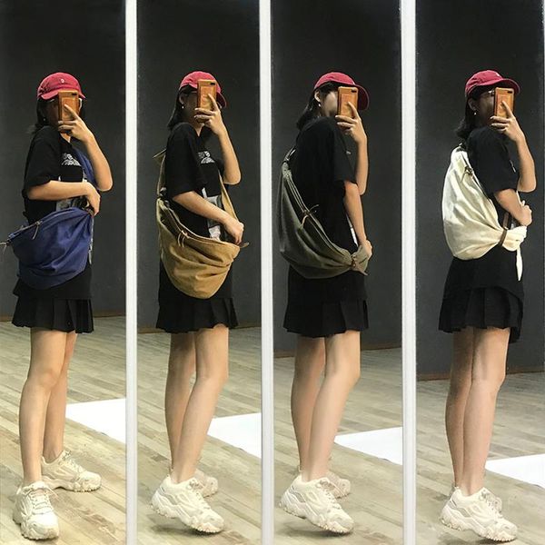 

hip-hop casual canvas kapital crossbody bag men women 1:1 quality chest bags brown green apricot shoulder waist
