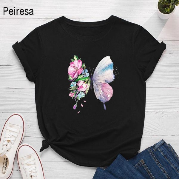

women's t-shirt women t shirt cotton plus size 5xl casual summer butterfly print short sleeve loose colorful female graphic tee shirts, White