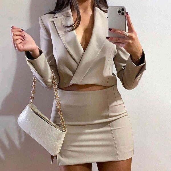 

fashion elegant blazer women notched long sleeves crop jacket female summer suit 210430, White;black