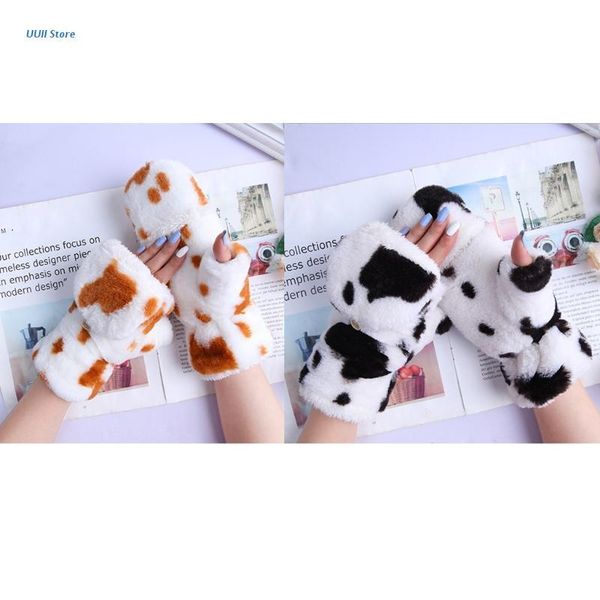 

sports gloves winter warm with flip fuzzy plush half finger, Black