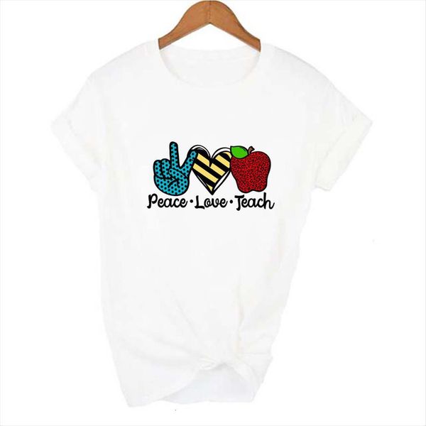 

graphic peace love education women t shirts print harajuku fashion teacher short sleeve camisetas mujer female, White