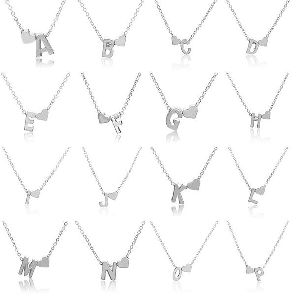 

heart english letter necklace women short clavicle chain female jewelry lxh pendant necklaces, Silver
