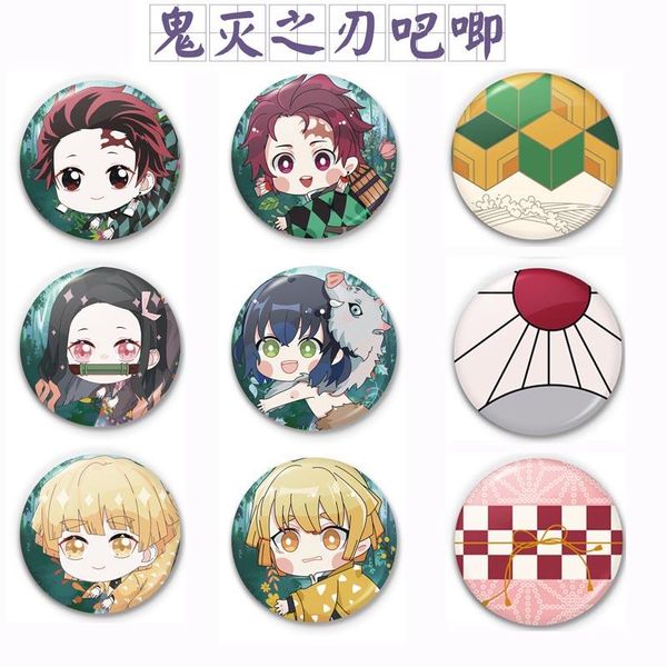 

pins, brooches 9 pcs kawaii anime demon slayer: kimetsu no yaiba japanese shop theme cute cartoon badge brooch pins bedge collection xmas gi, Gray