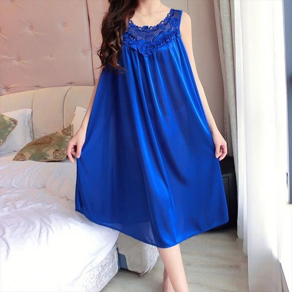 

summer nightdress hollow womens sleepwears lace stitching ice silk loose large size comfortable women nightgown, Black;red