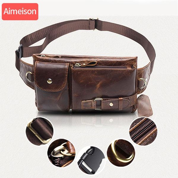 

aimeison genuine leather leg bag in waist pack motorcycle fanny belt bags phone pouch travel male small tactical