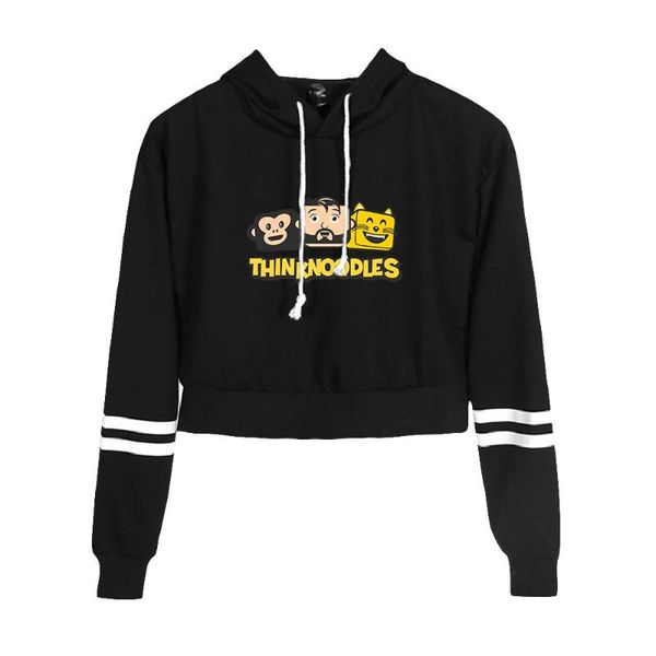 

women's hoodies & sweatshirts thinknoodles fashion crop women hooded pullover casual streetwear clothes, Black