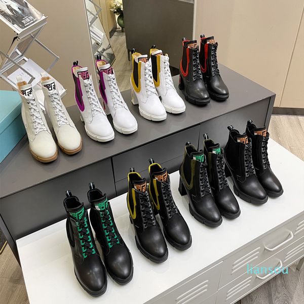 

high heel ankle boots famous brand shoes lulu af1 tn 97 women designer martin desert boot flamingos medal coarse non-slip winter shoe 9.5cm, Black