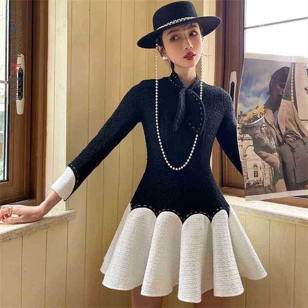 

dress women's patchwork white black color long sleeve large hem dresses for ladies party streetwear clothes 2a3269 210526, Black;gray
