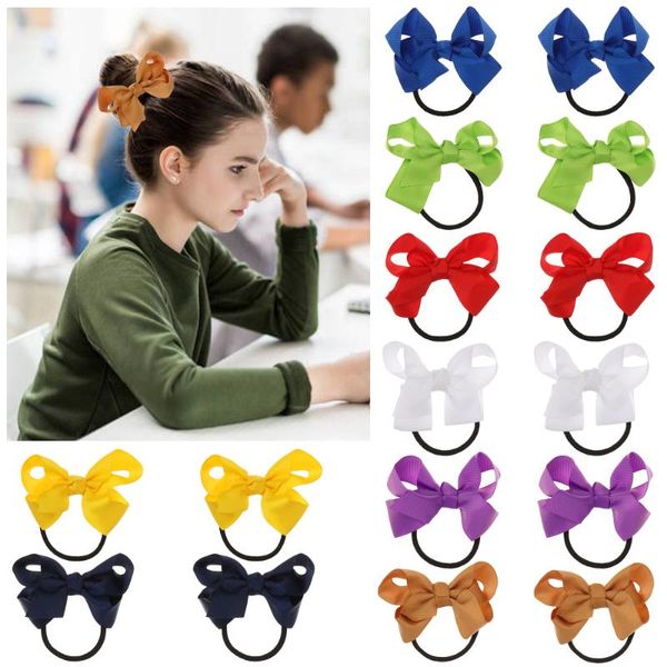 

hair accessories 1 pair 8cm bow ropes ribbon elastic girls baby kids scrunchies school supplies, Slivery;white