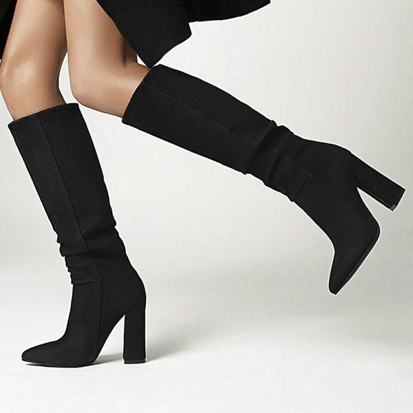 

boots fashion tight heels 2021 autumn winter shoes woman party dancing warm high knee, Black