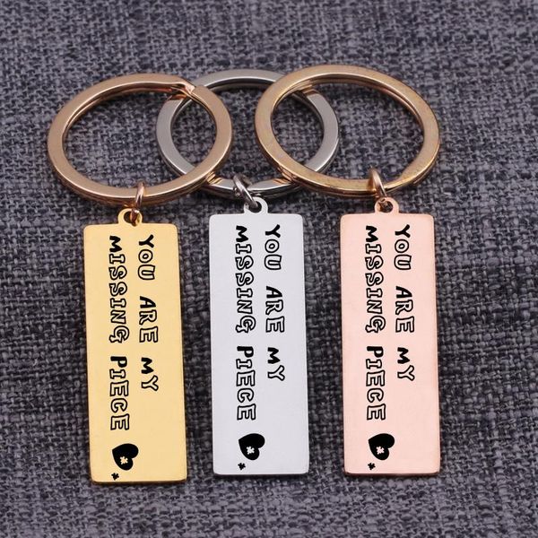 

keychains engraved keychain you are my missing piece confession gifts bag charm ornaments for lover couple someone keyring jewelry, Silver