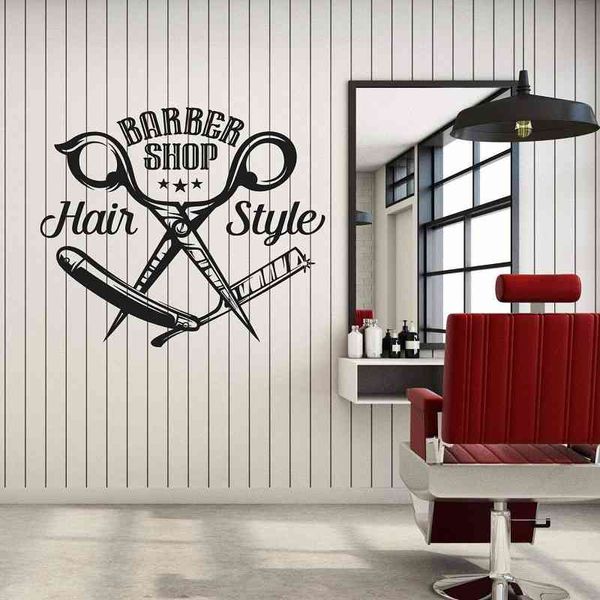 Decalques de parede de vinil BarberShop Tesoura Hairstyle Designer Hairdresser Salão Janela Adesivos Decalques Decalques Mural Adesivos MF55 210705