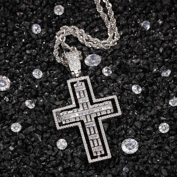 

chains 2021 hip hop rotatable double cross necklace creative fashion men's and women's trendy zircon pendant accessories, Silver