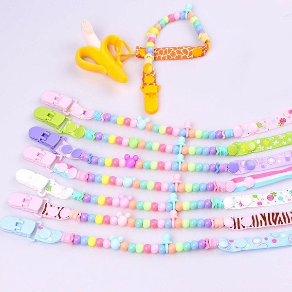 

pacifier holders&clips# fashion born baby clips chain nipple holder diy round bead clip for child folder k0165