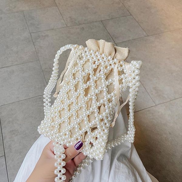 

evening bags fashion pearl hollow woven crossbody for women small pearls handmade shoulder bag casual phone women's 2021