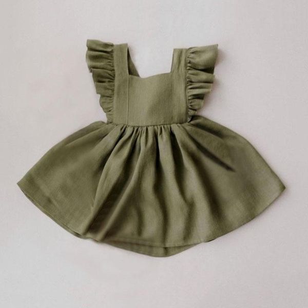 

girl's dresses toddler kids baby girl dress summer ruffles sleeveless solid cotton linen party casual girls clothing for 0-6y, Red;yellow