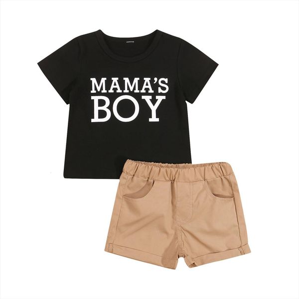 

summer toddler baby boys tracksuits letters print short sleeves t shirt solid color shorts clothes set, White