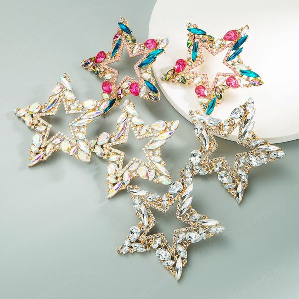 

exaggerated multi color crystal star stud earrings luxury gem diamond statement earring female party jewelry brincos, Golden;silver