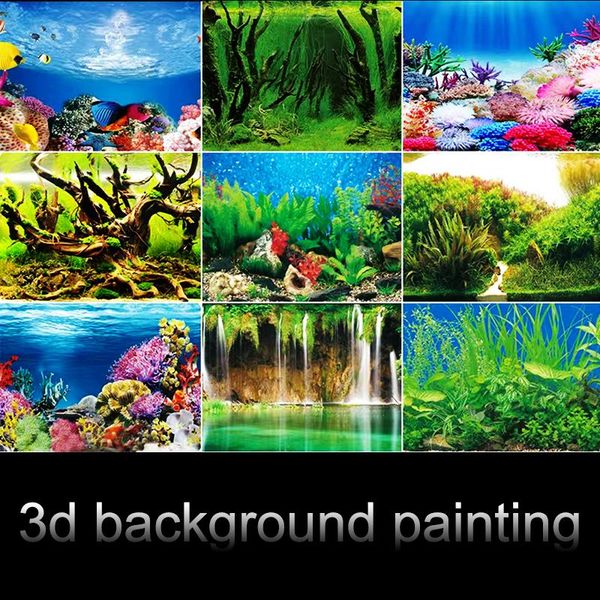 

decorations double-sided 3d aquarium background painting fish tank decoration sticker marine plants poster landscape