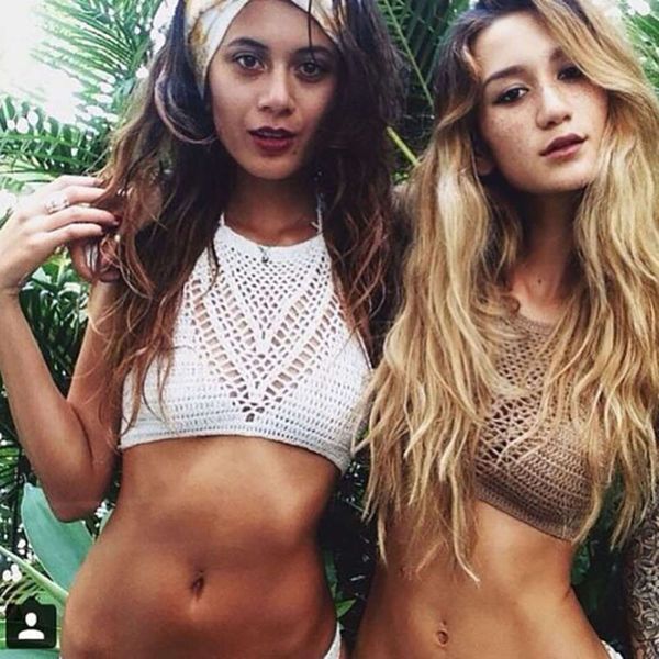 

hand hook beach bikini knitting wrapped chest hanging neck bra triangl swimwear, White;black